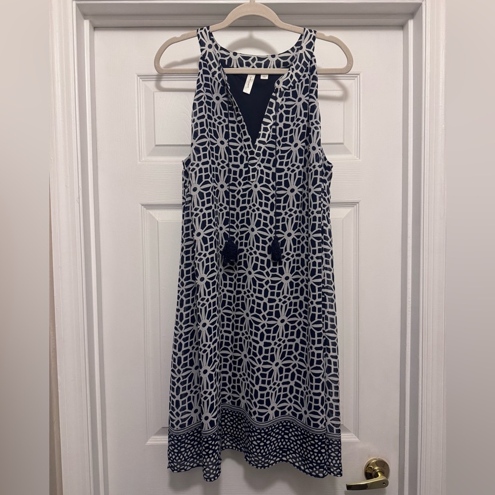 Navy and White Sleeveless Dress